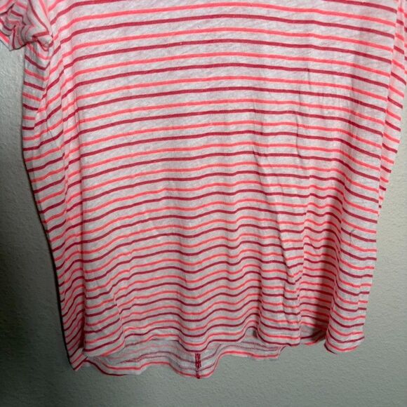 Vineyard Vines T-Shirt Women's Small Pink Striped V-Neck Short Sleeve Linen Top - Picture 3 of 8